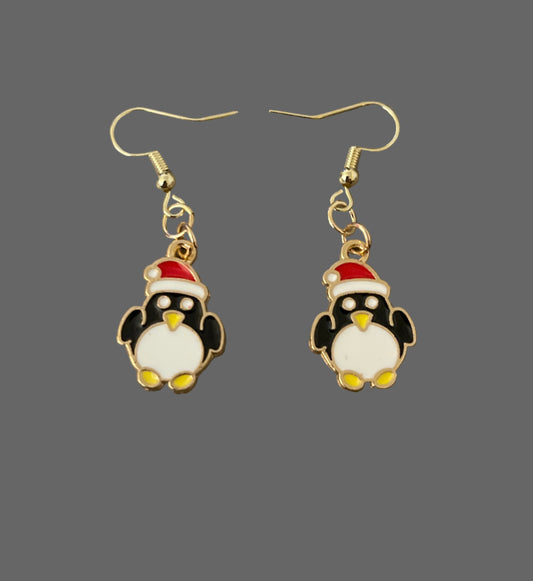 Penguin earrings w/Santa Clause hat on